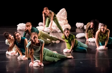 Large group of dancers in performance