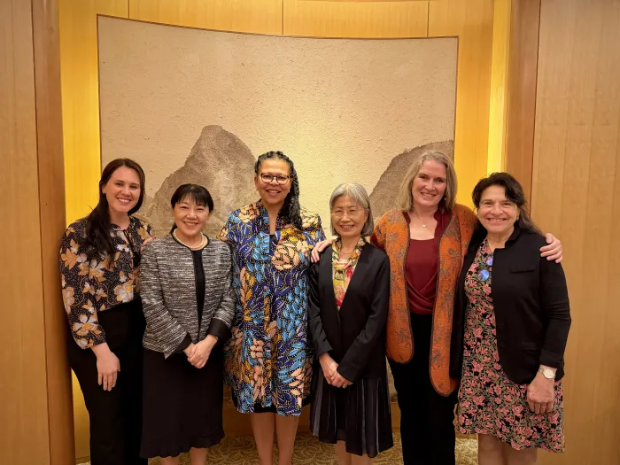 President Sarah Willie-LeBreton stands with Smith College’s advancement team and Tokyo alum leaders Claire Chino ’88 and Sachiko Aoki ’78