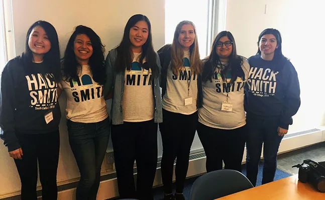 Six students wearing Smith Hack t-shirts