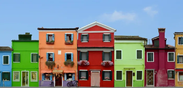 Multi-colored houses in Burano, Italy