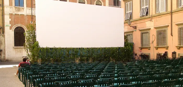 Film projection set up on Italian street