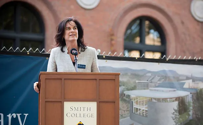 Katherine Rowe speaks at the Neilson groundbreaking