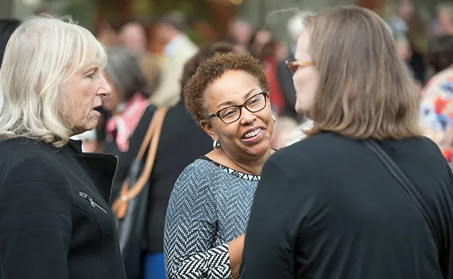 Three alumnae at the Neilson groundbreaking