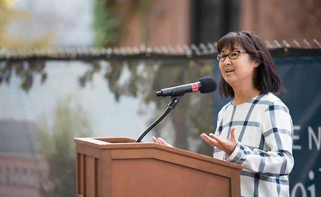 Maya Lin speaks at the Neilson groundbreaking
