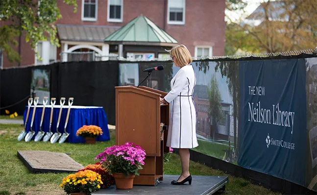 President McCartney speaks at the Neilson groundbreaking