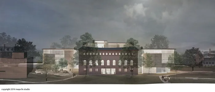 Maya Lin design for New Neilson Library west elevation at night