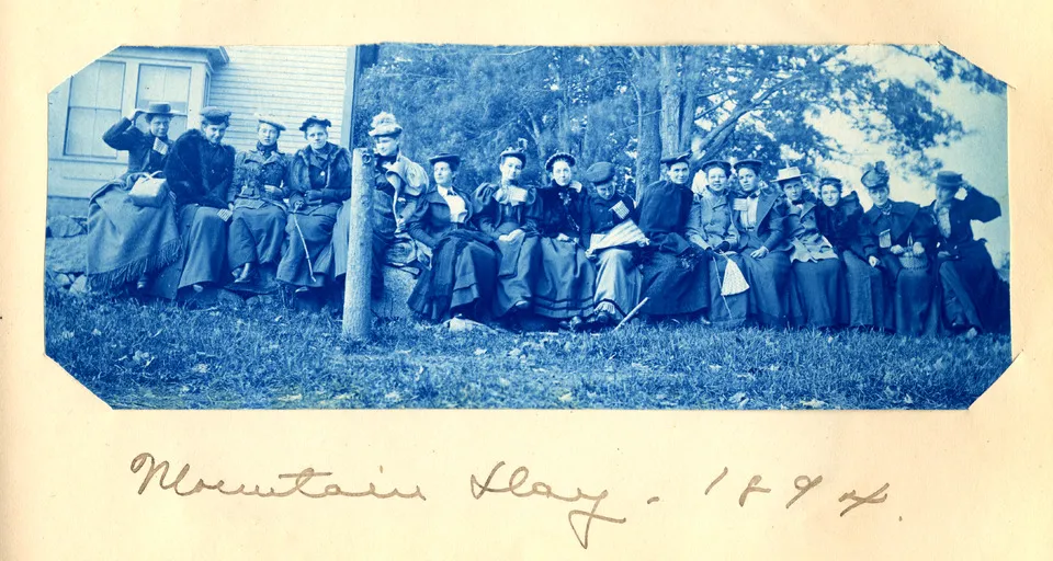 Smith College students outside on Mountain Day in 1894