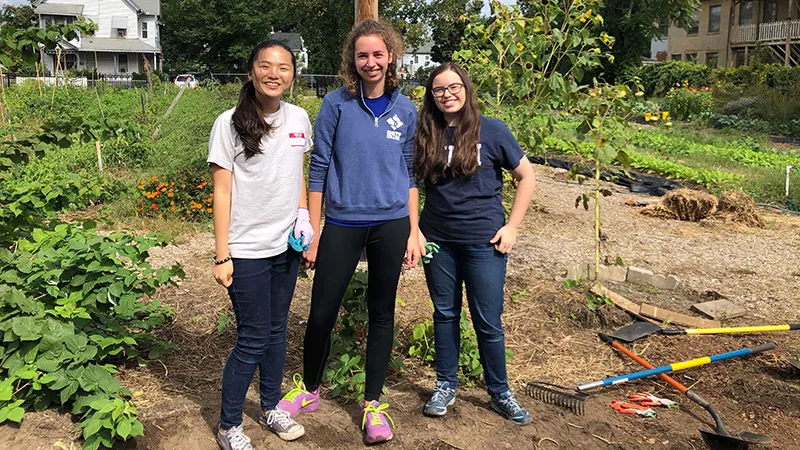 Three students in the field for Jandon Community Service Office