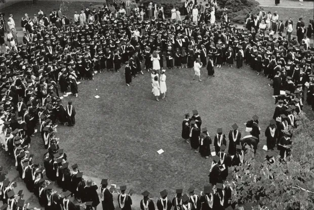 Graduates in 1984 during the diploma circle.